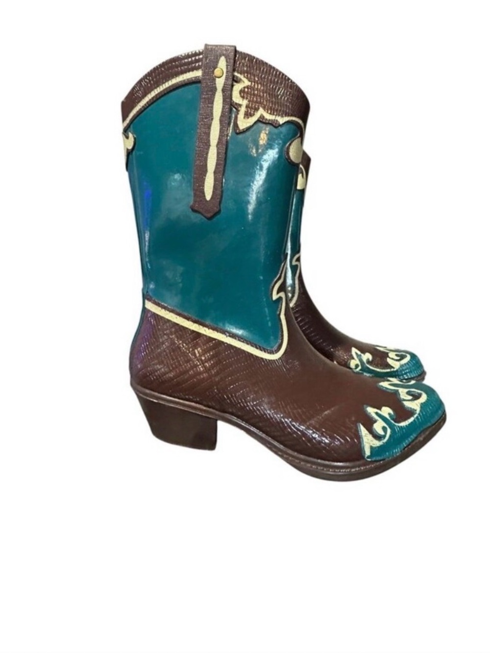 Teal and Brown Western-Inspired Women’s Ankle Heeled Boots